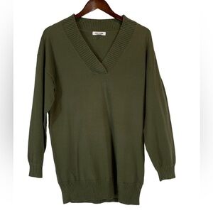 Steve Madden V Neck Pullover Ribbed Trim Collar Sweater - Olive Green - Small
